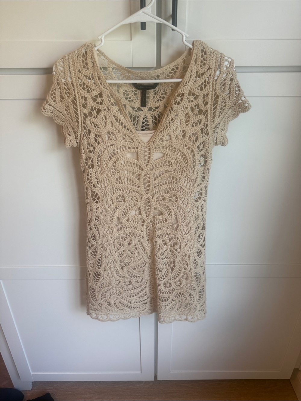 BCBGMaxAzria Beige Crochet Mini Dress
